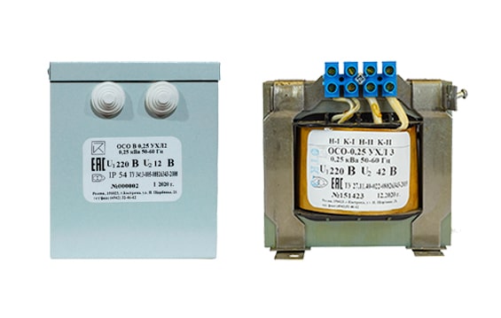 Понижающие трансформаторы ОСО и ОСОВ 0.25 и 0.4 IP 54 и IP00